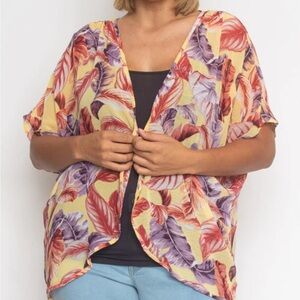 Plus Size Tropical Print Kimono /Cardigan
